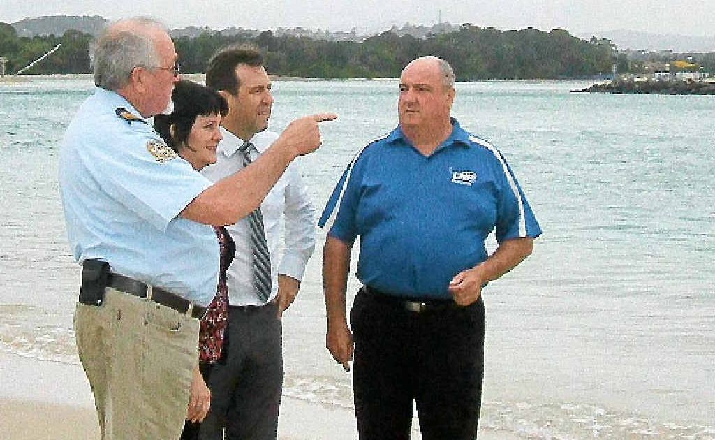 Currumbin Volunteer Marine Rescue president Gary Brown, Jann Stuckey, Dr Mark Robinson and Burleigh LNP candidate Michael Hart visit the Alley. Currumbin Volunteer Marine Rescue president Gary Brown, Jann Stuckey, Dr Mark Robinson and Burleigh LNP candidate Michael Hart visit the Alley.